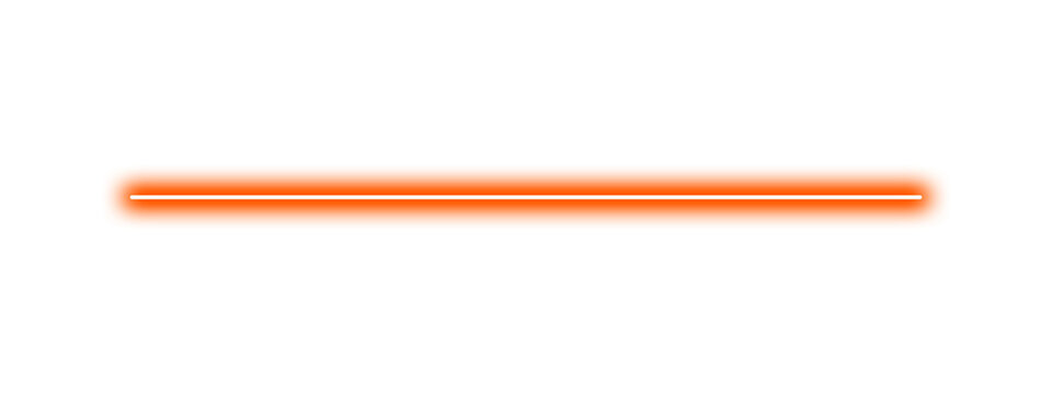 glowing orange neon light line with sparkle effect on transparent background