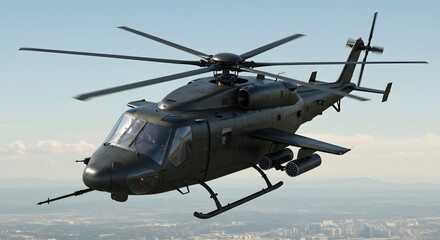 Fototapeta premium Army War Helicopter with Dramatic Sky Background