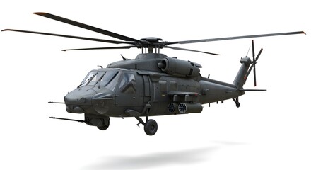 Military Combat Helicopter Isolated on White Background