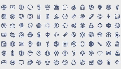 Modern medical and health icons representing science, care, and wellness for digital applications