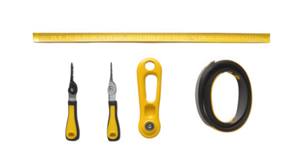 Yellow tools and ruler isolated on transparent background