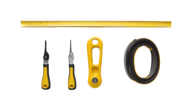 Yellow tools and ruler isolated on transparent background - Powered by Adobe
