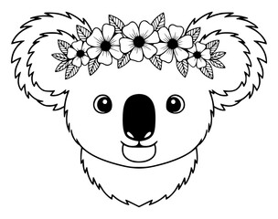 Cute Koala with Flower Crown, Koala SVG, Animal SVG, Floral SVG, Kawaii SVG