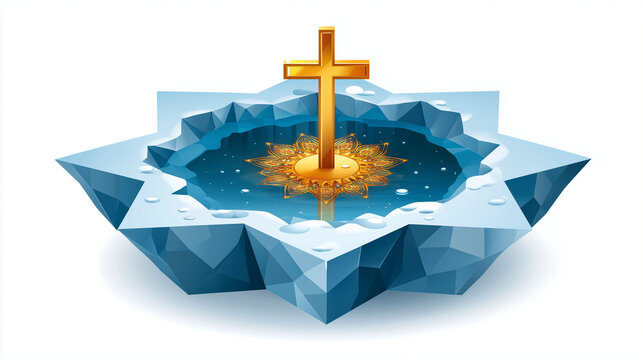 Ice cross in water representing Christian baptism and faith  