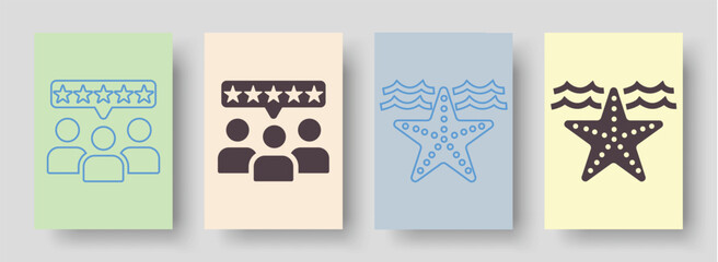 Boost your brand reputation with customer reviews and testimonials icons! Visualize trust and credibility with these modern rating systems and starfish ocean themes.

