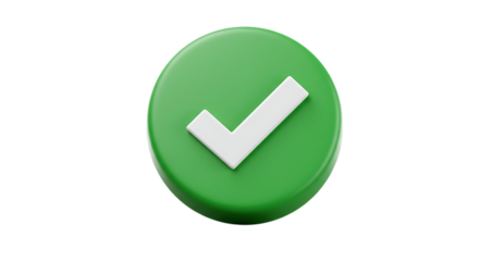 A vibrant green oval button with a crisp white checkmark symbol isolated on white background