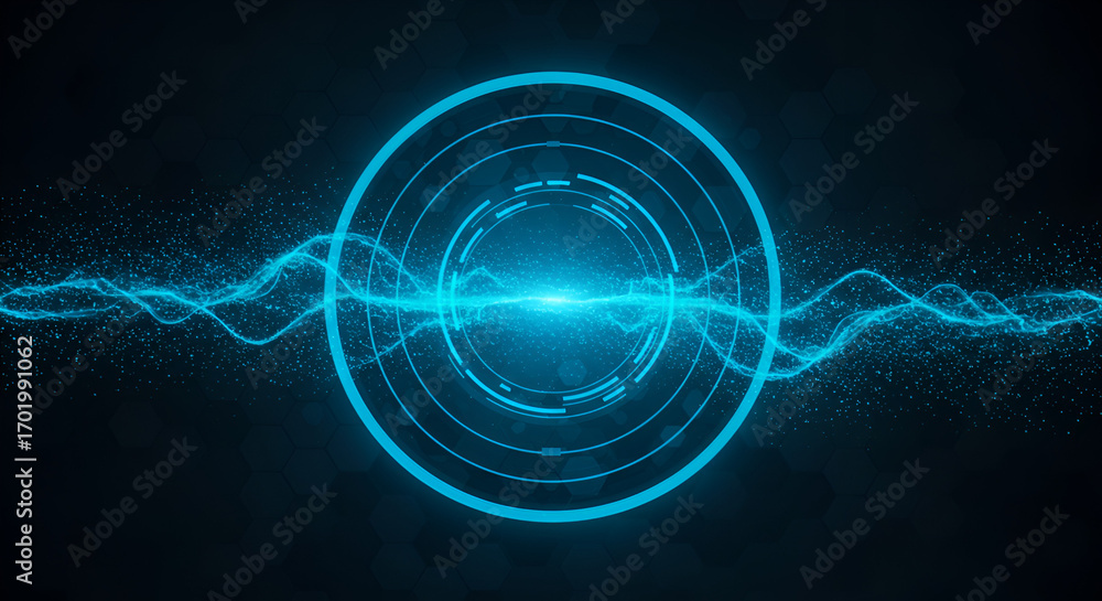 Poster futuristic glowing energy circle with wave effect for high-tech background