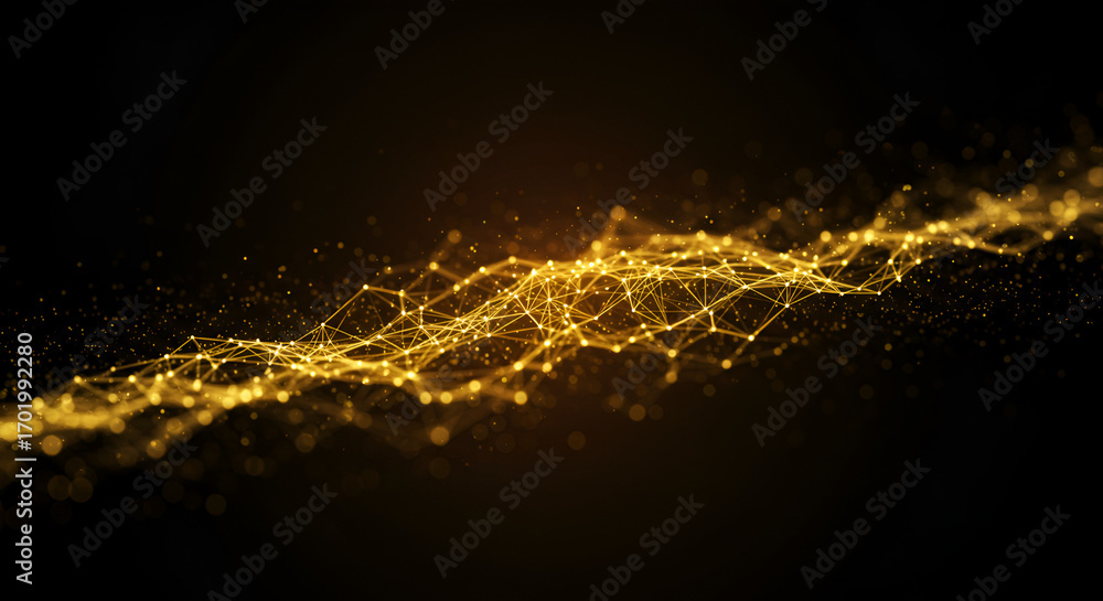 Poster golden futuristic abstract network connection structure on dark background