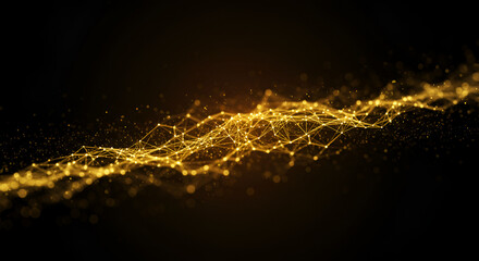 Golden futuristic abstract network connection structure on dark background