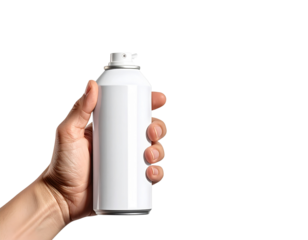 Hand Spraying White Aerosol Can Isolated on White PNG