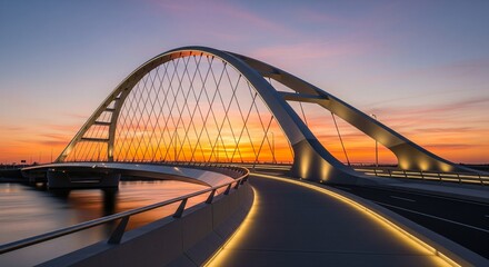 Obraz premium Graceful Bridge Arch at Sunset, a Modern Architectural Marvel