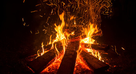 Warmth and light: A vibrant campfire scene with sparks and glowing embers