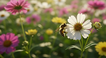 Golden Hour Buzz: Bee on Cosmos