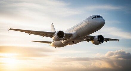 Commercial Airplane Ascending into a Sunny Sky for Air Travel