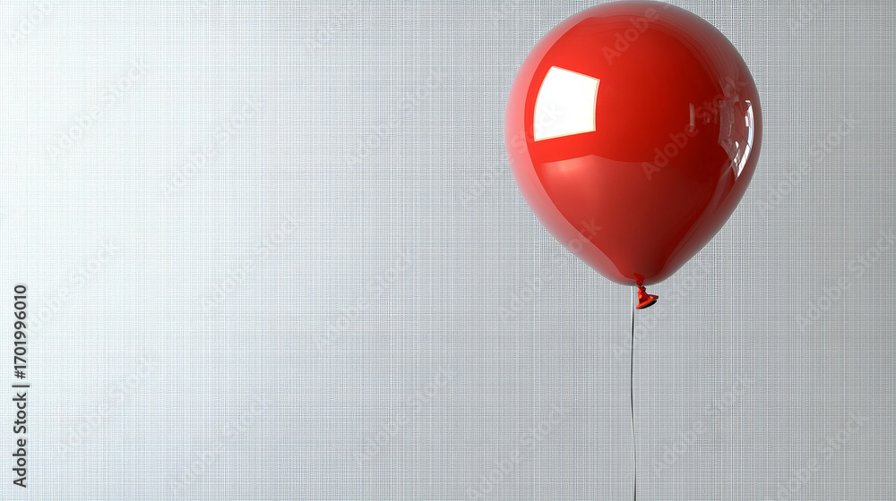 Poster a single red balloon floating against a plain white background creating a simple yet striking image 