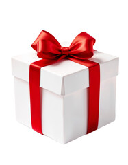 Elegant white gift box adorned with a vibrant red ribbon sits ready for celebration or special occasion