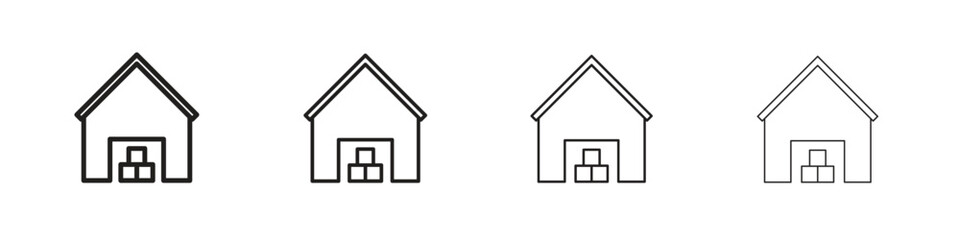 Warehouse icons illustrations collection on white background. Pixel perfect vector graphics