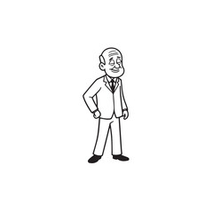 Obraz premium Old man with formal suit black and white vector illustration for classic portrait artwork design