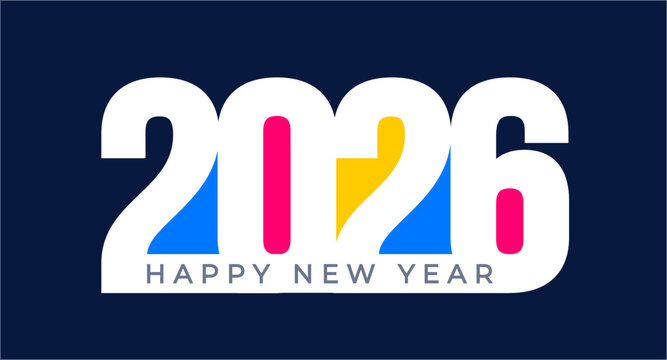 2026 happy new year colorful typography text logo design template. Happy New Year 2026 text, use to business template, banners, background, poster, greeting card, and calendar cover.