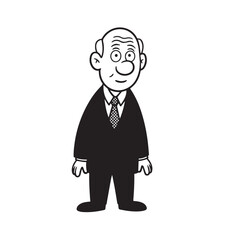 Old man with formal suit black and white vector illustration for classic portrait artwork design