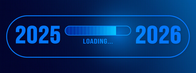 blue color technology concepts 2026 progress loading bar background or banner design template. Happy new year wish loading bar banner design. greeting and new year 2026 celebration banner with loading