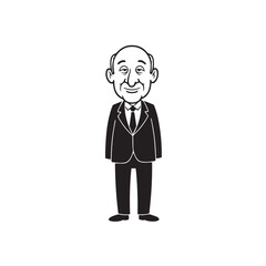 Old man with formal suit black and white vector illustration for classic portrait artwork design