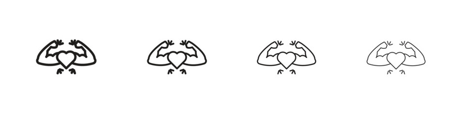Strong heart icons illustrations collection on white background. Pixel perfect vector graphics