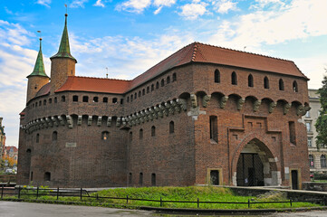 Krakow barbican (Barbakan), medieval fortification at city walls, Poland