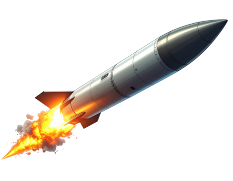 Missile Rocket with Fiery Trail Isolated on White Background PNG