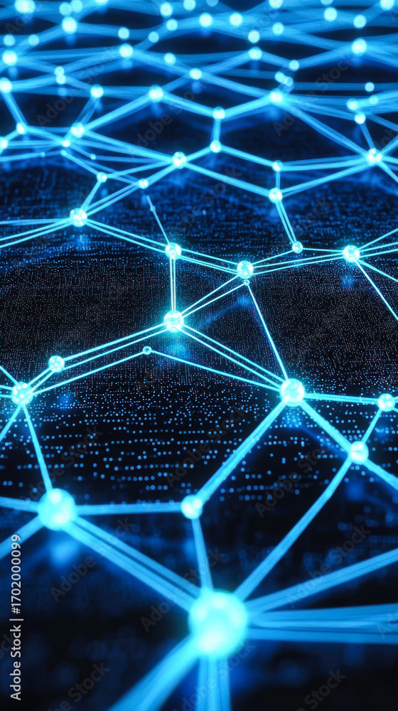 Aufkleber blue glowing network structure on a dark background illustrating technology and connectivity concept