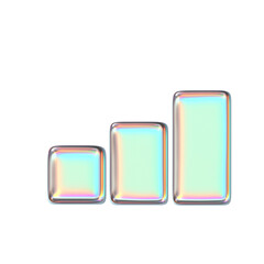 Holographic 3D bar chart with pastel rainbow gradient, glossy iridescent shapes for modern data and design elements.
