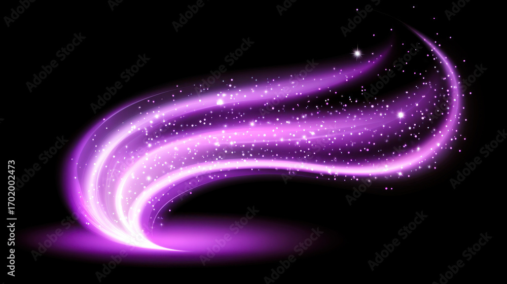 Poster vibrant purple sparkle trail creating dynamic motion in a dark background