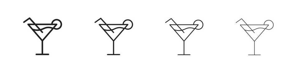Martini glass icons illustrations collection on white background. Pixel perfect vector graphics