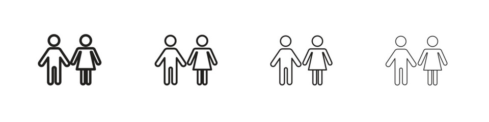 Man and woman icons illustrations collection on white background. Pixel perfect vector graphics
