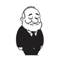 Old man with formal suit black and white vector illustration for classic portrait artwork design