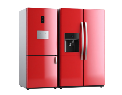 “3D Glossy Smart Refrigerator Front View Icon in Minimal Emoji Style, Isolated on Transparent Background