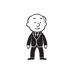 Old man with formal suit black and white vector illustration for classic portrait artwork design
