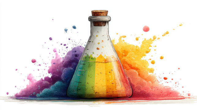Vibrant colorful laboratory science experiment with glassware, chemical solutions, modern research tools, and educational chemistry setup showcasing innovation