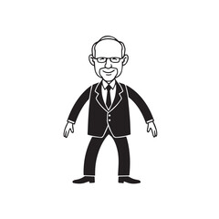 Old man with formal suit black and white vector illustration for classic portrait artwork design
