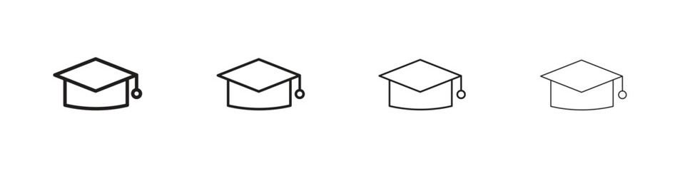 Graduation cap icons illustrations collection on white background. Pixel perfect vector graphics