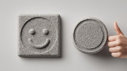 Thumbs Up and Smiley Faces on Gray Background