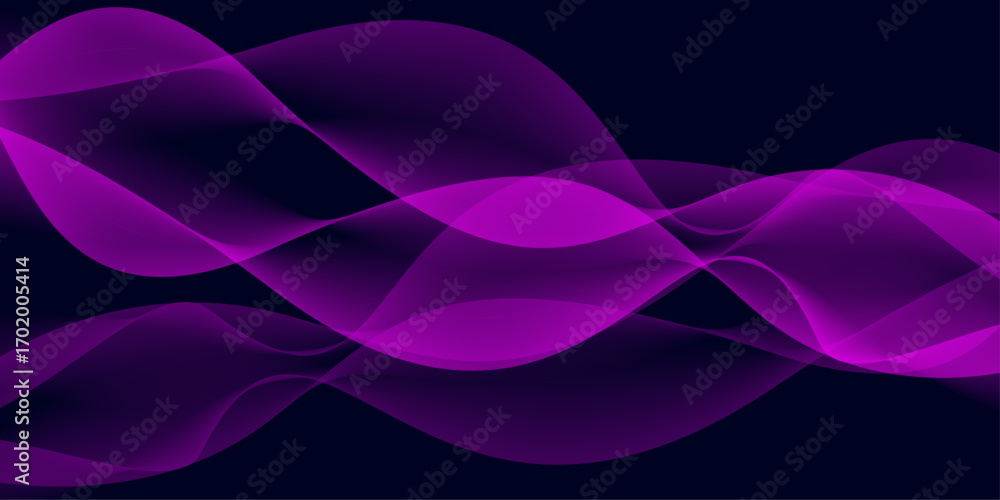 Poster purple flowing waves of light and lines create an abstract digital