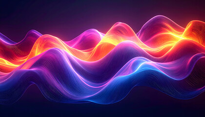 Vibrant Wave Energy: Dynamic and visually stunning abstract image of glowing wave energy flowing with a gradient of radiant colors, symbolizing energy, data visualization, and technological concepts.