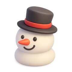 Delightful 3D snowman character with a black top hat, red band, black eyes, orange carrot nose, and a cheerful smile. Its white body glows against a dark background, embodying winter, Christmas, and h
