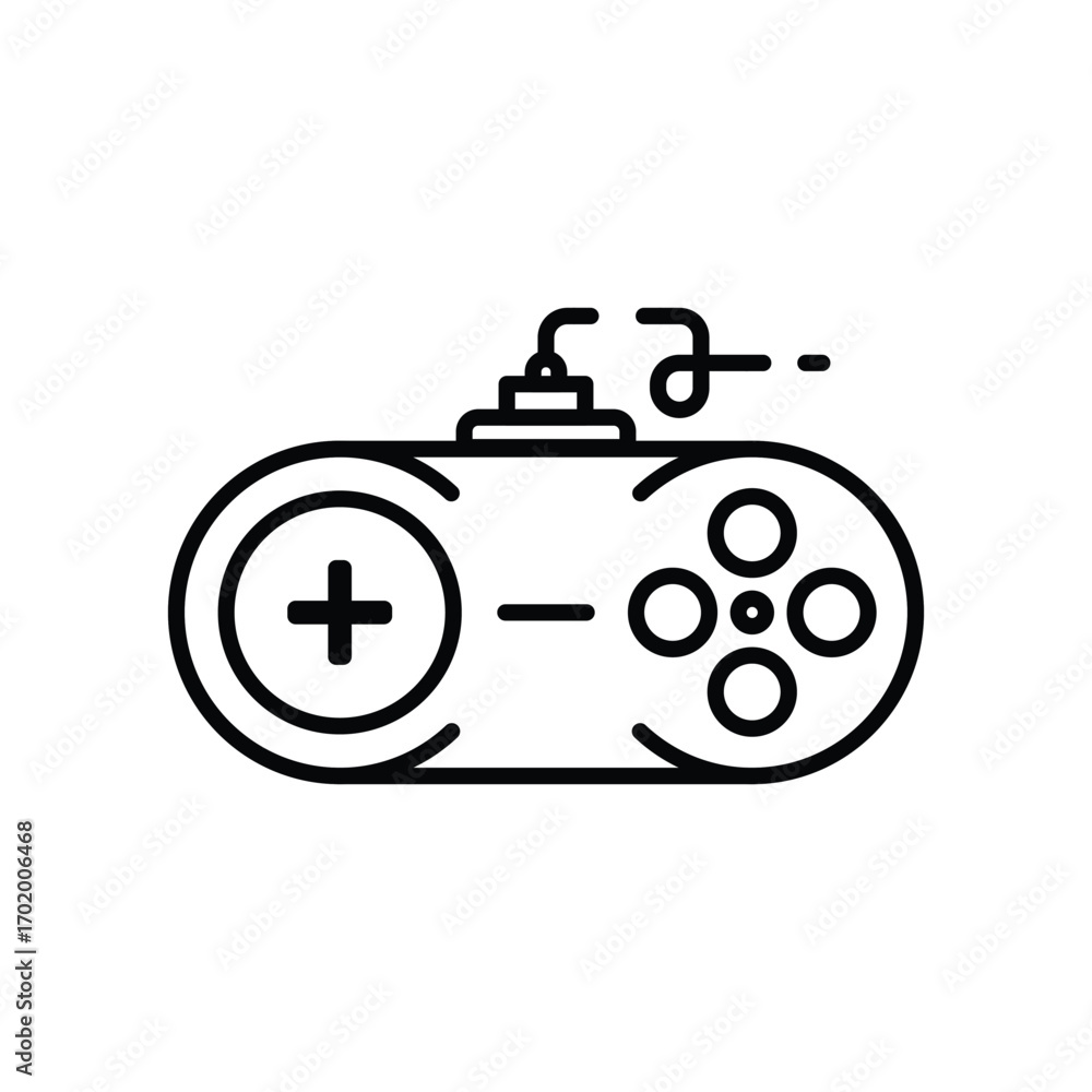 Aufkleber a black line drawing of a video game controller with a plus sign buttons and a connected cable. edit
