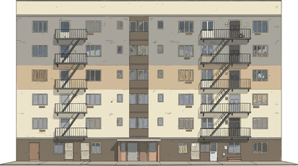 Illustration of an old public housing blocks, isolated on white background © Özgür Güvenç