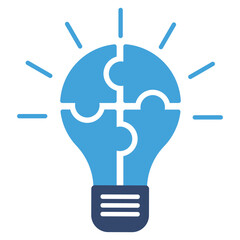 A blue lightbulb image made of 4 puzzle pieces with dark blue base and radiating lines