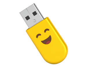  “Modern 3D USB Stick with Cap Removed, Glossy Emoji Style, Isolated PNG Object”