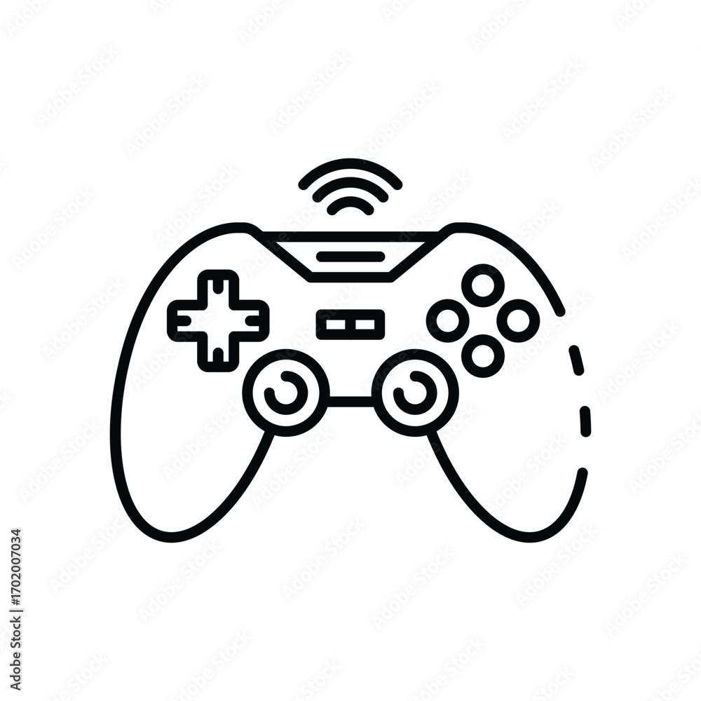 Poster a line drawing of a video game controller wireless symbol on top buttons and directional pad visible