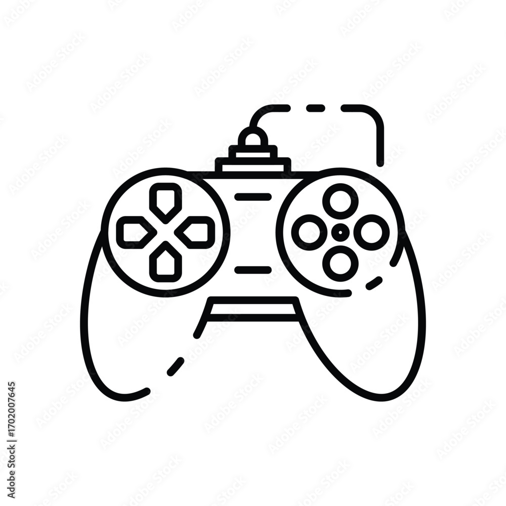 Poster a stylized black and white illustration of a video game controller with visible buttons and a wired 